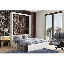 Avis Inside 75 Armoire lit escamotable STUDIO SOFA canapé intégré blanc mat et microfibre gris couchage 140*200 cm