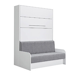 Inside 75 Armoire lit escamotable SOFA AUTOMATICA 140 cm blanche canapé microfibre gris 