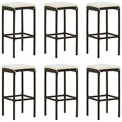 vidaXL Tabourets de bar avec coussins lot de 6 marron résine tressée 