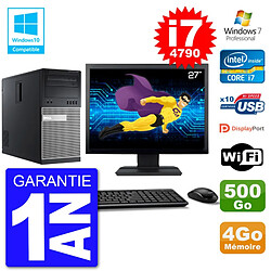 PC Tour DELL 9020 Ecran 27" i7-4790 RAM 4Go Disque 500Go Graveur DVD Wifi W7 · Occasion 