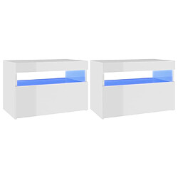 Maison Chic Lot de 2 Tables de chevet,Table de nuit,Table d'appoint pour salon lumières LED - blanc brillant 60x35x40 cm -MN67707