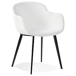 Alterego Chaise avec accoudoirs 'RACHEL' en tissu bouclé blanc