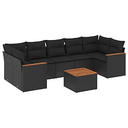 vidaXL Salon de jardin 8 pcs avec coussins noir résine tressée