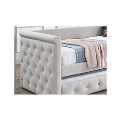 Avis Vente-Unique Lit banquette gigogne capitonné - 2 x 90 x 190 cm - Tissu - Beige + Matelas - LOUISE