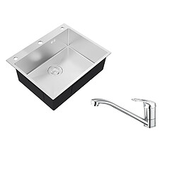 Auralum MAX Évier Cuisine à Encastrer,1 Bac,60*49*20CM,Évier en inox 304,Silver+Robinet Cuisine,Orientable 360°,Eau Chaude/Froide,en Laiton,Chromé