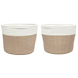 Avis vidaXL Paniers de rangement 2 pcs marron et blanc Ø24x18 cm coton