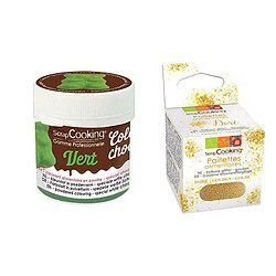 Scrapcooking Colorant alimentaire liposoluble vert + paillettes dorées