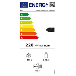 Réfrigérateur combiné 54cm 262l statique blanc - RCSA270K40WN - BEKO