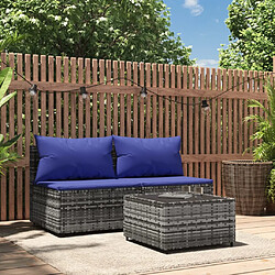 vidaXL Salon de jardin 3 pcs avec coussins Gris Résine tressée 