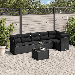 vidaXL Salon de jardin 7 pcs avec coussins noir résine tressée