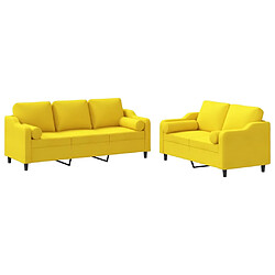 vidaXL Ensemble de canapés 2 pcs avec coussins jaune clair tissu