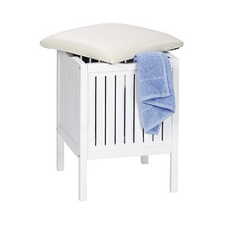 WENKO Tabouret de salle de bain en bois avec rangement Olso - L. 39 x H. 52 cm - Blanc