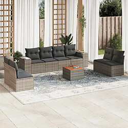 vidaXL Salon de jardin 9 pcs avec coussins gris résine tressée