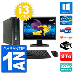 PC HP 600 G2 SFF Ecran 22" Intel i3-6100 RAM 32Go Disque Dur 2To Windows 10 Wifi - Occasion