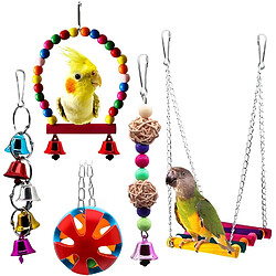 Ensemble de 5 jouets pour oiseaux colorés, jouets pour perroquets, jouets à mâcher pour oiseaux avec hamac, chaîne d'horloge pour oiseaux, idéal pour les oiseaux, les perroquets, les moineaux