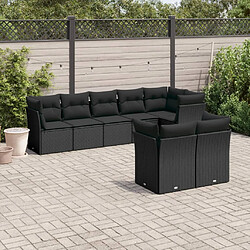 vidaXL Salon de jardin 8 pcs avec coussins noir résine tressée