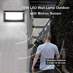 BESTA 18W LED Applique Murale Lampe Extérieur avec Detecteur de Mouvement 6000K Blanc Froid Luminaire IP65 Étanche Moderne Aluminium Lumière Éclairage Decorative pour Jardin Pathway Couloir