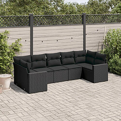 vidaXL Salon de jardin 7 pcs avec coussins noir résine tressée 