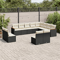 vidaXL Salon de jardin 12 pcs avec coussins noir résine tressée 