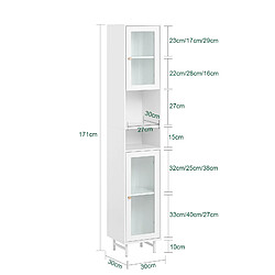 SoBuy BZR118-W Meuble Colonne de Salle de Bain Étagère étroite Armoire Haute Placard de Rangement avec 2 Portes en Verre, 2 Compartiments Ouverts