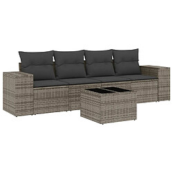 vidaXL Salon de jardin 5 pcs avec coussins gris résine tressée