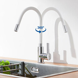 Avis Mitigeur Cuisine Flexible AURALUM MAX Blanc, Robinet de Cuisine ,Pivotant 360°,Mitigeur d'évier avec Tuyau en Silicone Flexible,Eau Chaude et Froide