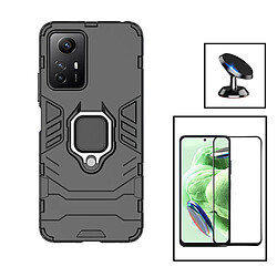 PHONECARE Kit Film Verre Trempé 5D Full Cover + Coque 3X1 Military Defender + Support Magnétique de Voiture pour Xiaomi Redmi Note 12S - Noir