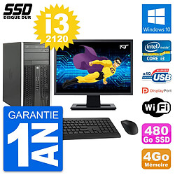 PC Tour HP 6300 CMT Ecran 19" Intel i3-2120 RAM 4Go SSD 480Go Windows 10 Wifi · Occasion 