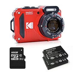 KODAK Pixpro Pack WPZ2 + 2 Batteries + 1 carte SD - Compact 16M Pixels, étanche à 15m, Anti-Choc, Video 720p, Ecran LCD 2,7 - Batterie Li-ion - Rouge - Rouge 