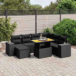 Maison Chic Ensemble Tables et chaises d'extérieur 8 pcs avec coussins,Salon de jardin noir résine tressée -GKD142059