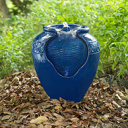 Avis Fontaine extérieur jardin décoration chute d’eau cascade pot amphore bleu avec éclairage LED Peaktop YG0036AZ-EU