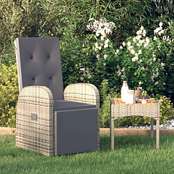 vidaXL Chaise inclinable de jardin et coussin Résine tressée Gris