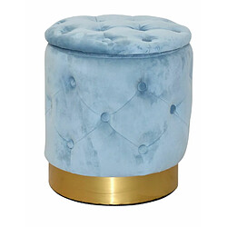 Decoshop26 Tabouret pouf repose-pieds avec base bordé doré avec espace de rangement en tissu bleu TABO05016