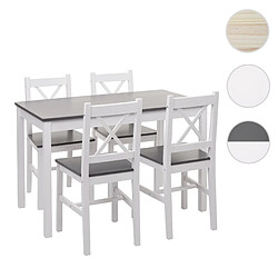 Mendler Ensemble de salle à manger HWC-F77, coin salon, style rustique-cottage, en bois massif, 110 cm ~ blanc-gris 