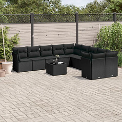 vidaXL Salon de jardin 11 pcs avec coussins noir résine tressée 