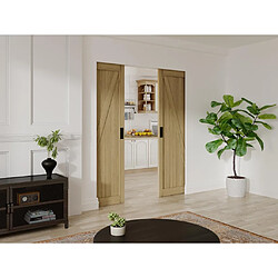 Vente-Unique Porte coulissante double avec système à galandage en bois et MDF - Naturel clair - 2 x H205 x L83 cm - BALERMA