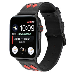 Avis Wewoo Pour Apple Watch séries 5 et 4 Bracelet en cuir véritable à motif tissé de 42mm / 3 & 2 & 1 de 42mm Noir Rouge