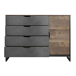 Vente-Unique Commode LAONILE - 1 porte et 4 tiroirs - Noyer et anthracite pas cher