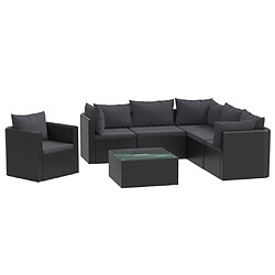 vidaXL Salon de jardin 7 pcs avec coussins Résine tressée Noir