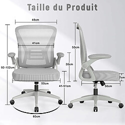 BIGZZIA Chaise de Bureau Ergonomique Siège - Fauteuil avec 2D Accoudoirs - Support lombaire - Réglable en hauteur Gris