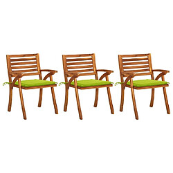 Maison Chic Lot de 3 Chaises à dîner de jardin avec coussins,Fauteuil/Chaises à manger d'extérieur Acacia massif -MN52367