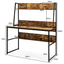 Helloshop26 Bureau avec niche et bibliothèque table d'étude de 120 cm table de travail pour ordinateur portable peu encombrant marron rustique 20_0007969 pas cher