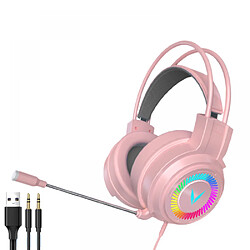 General Casque de jeu, prise audio 0,1 pouce, coussinets en mousse à mémoire de forme, léger, lumière LED, basses surround, compatible avec PC, PlayStation, Xbox, Nintendo Switch.(rose) 