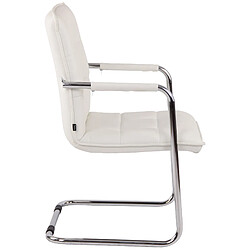 Avis Decoshop26 Chaise visiteur fauteuil de bureau sans roulettes en cuir synthétique blanc cadre métal BUR10471