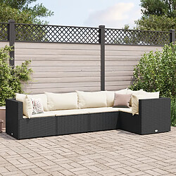 vidaXL Salon de jardin 5 pcs avec coussins Noir Résine tressée 