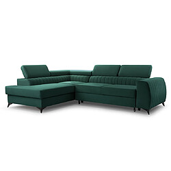 Bestmobilier Aneta - canapé d'angle gauche 5 places - convertible avec coffre et têtières - en velours Aneta - canapé d'angle gauche 5 places - convertible avec coffre et têtières - en velours - Vert