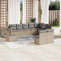 vidaXL Salon de jardin et coussins 10 pcs mélange beige résine tressée 