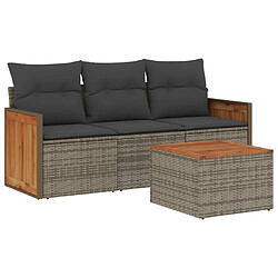 vidaXL Salon de jardin 4 pcs avec coussins gris résine tressée