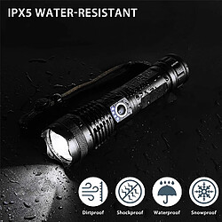 BESTA Lampe de poche LED extrêmement lumineuse 8000 lumens, 5000 mAh USB lampe de poche rechargeable, étanche 5 modes d'éclairage zoomable lampe de poche tactique pour camping randonnée et utilisation d'urgence (batterie 26650) pas cher