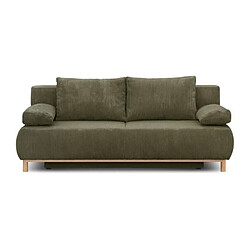 Banquette convertible 3 places MIKA - Velours côtelé vert kaki - Coffre de rangement - L 192 x H 84 x P 93 cm